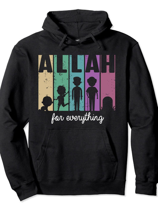 Allah For Everything Islam Muslim Alhamdulillah Ramadan Gift Pullover Hoodie Ramadan Black 250gsm Cotton Long Sleeve Men Casual Hoodie