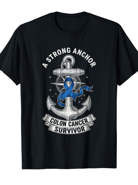 A Strong Anchor Colon Cancer Survivor T-Shirt Anchor 180gsm Cotton Round Neck Short Sleeve Men Casual T-Shirt